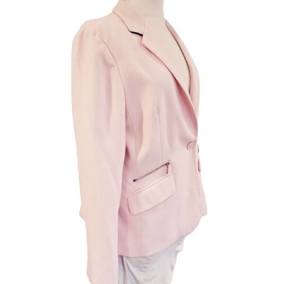 Light Pink Blazer Suit Jacket Black Under Collar Flap & Zip pockets 16 NY & Co - Picture 2 of 12